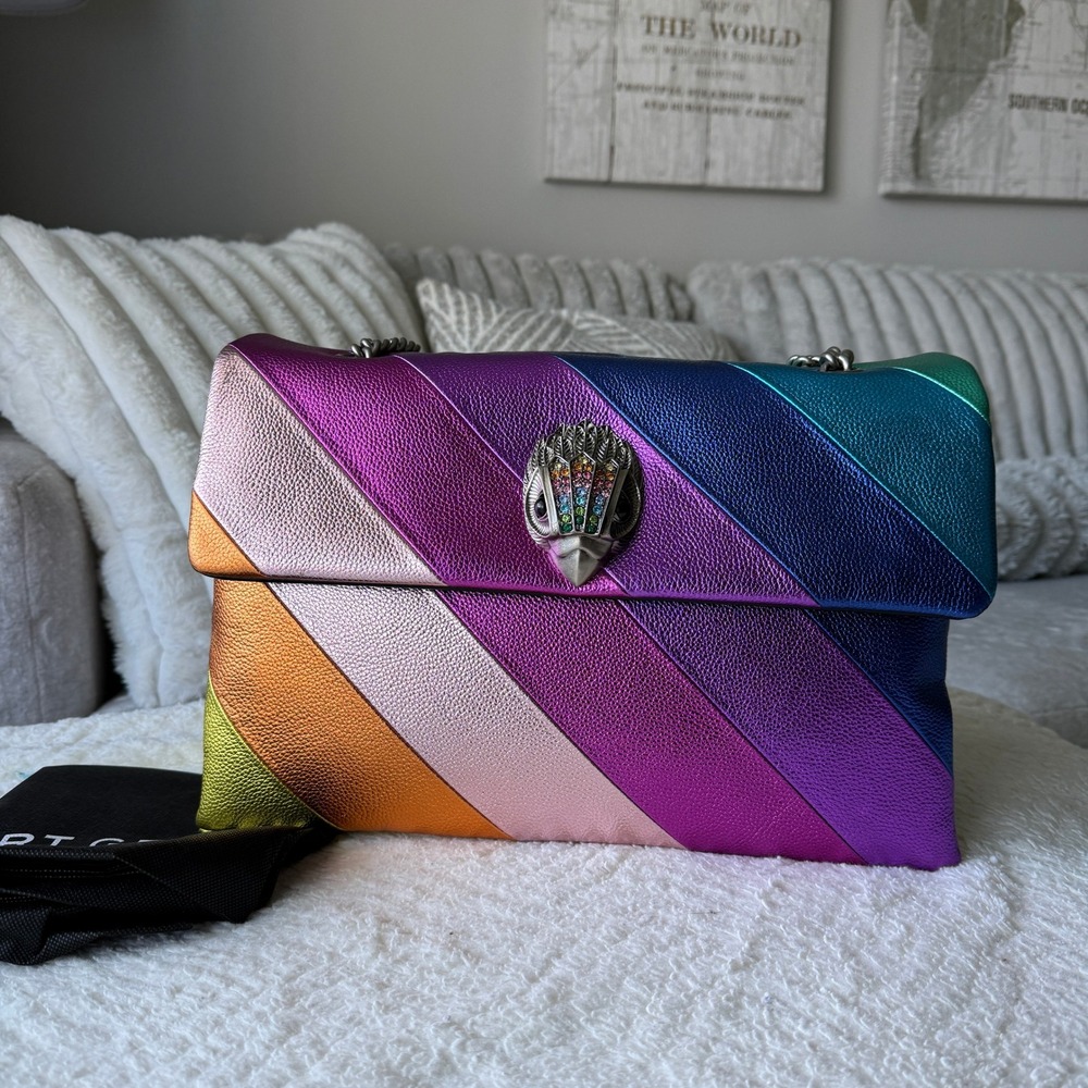 Kurt Geiger London XXL Kensington Bag Metallic Rainbow Leather Eagle Head NEW
